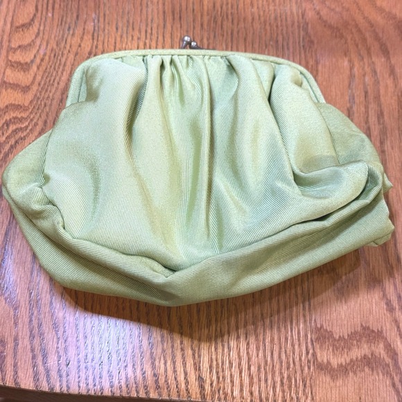 Crabtree & Evelyn Handbags - Crabtree & Evelyn London Lime Green Ribbed Satin Kiss Lock Makeup Bag Clutch